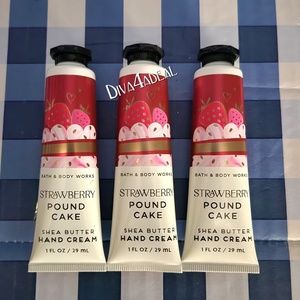 3x Bath & Body Works STRAWBERRY POUND CAKE 1oz Mini/Travel Size Hand Creams